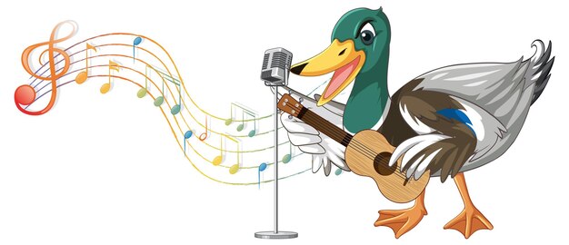 Le canard joue de la guitare ukulélé avec une note de musique