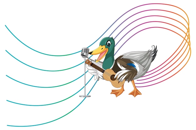 Le Canard Joue De La Guitare Ukulélé Avec Une Note De Musique