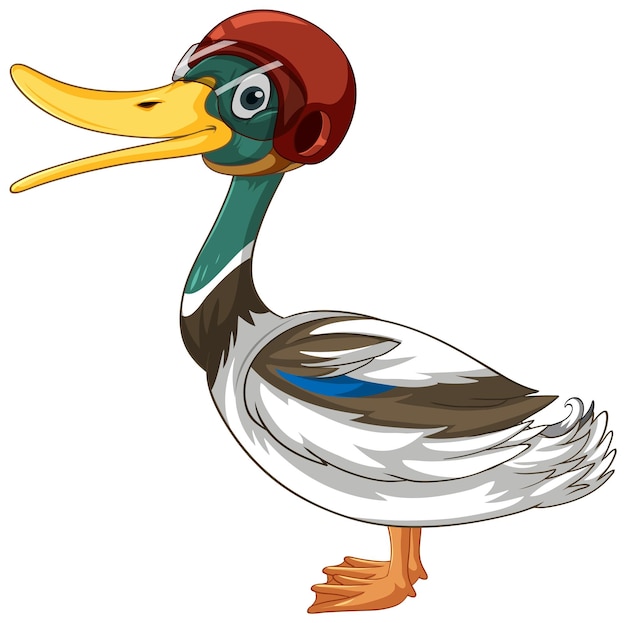 Canard mignon portant un casque sur fond blanc