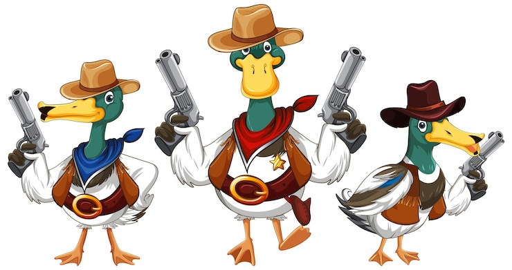 Vecteur gratuit canards de dessin animé portant un costume de cow-boy