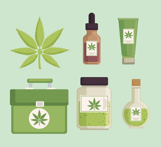 Vecteur gratuit cannabis médical six icônes
