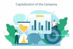 Vecteur gratuit capitalisation d'un concept d'entreprise évaluation des actions de l'entreprise multipliée par le prix du marché de ces actions investissement commercial et idée de réussite financière illustration vectorielle plane isolée