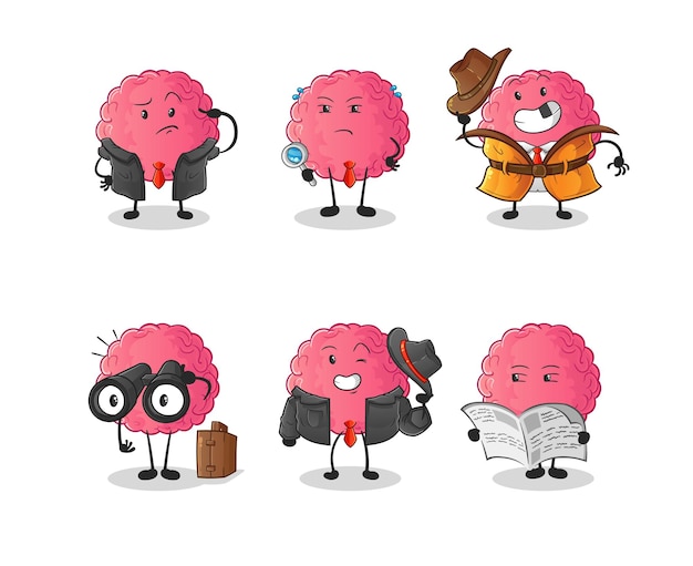 Caractère du groupe de détectives du cerveau. vecteur de mascotte de dessin animé