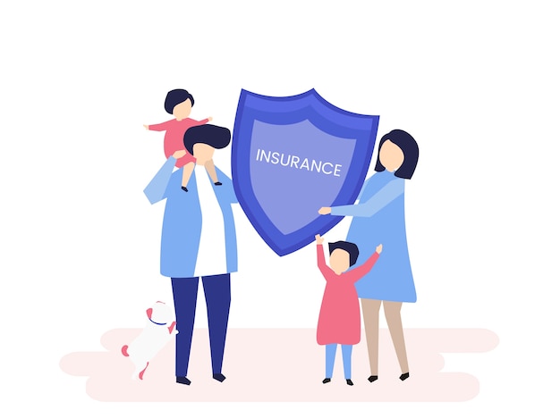 Vecteur gratuit caractère d'une famille tenant une illustration d'assurance