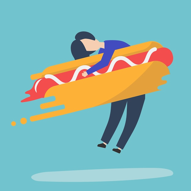 Caractère D'un Homme étreignant Une Illustration De Hot-dog De Restauration Rapide