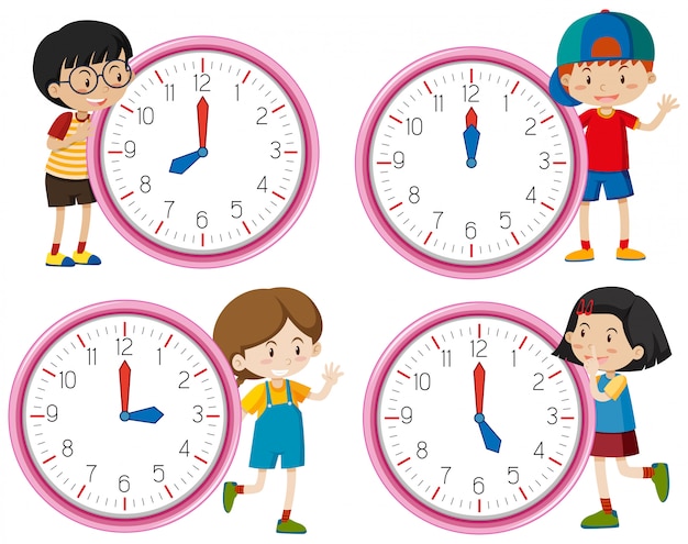Vecteur gratuit caractère d'horloge avec enfants