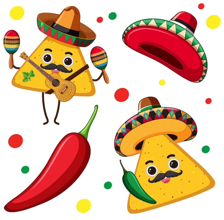 Vecteur gratuit caractères et poivrons de nacho festifs