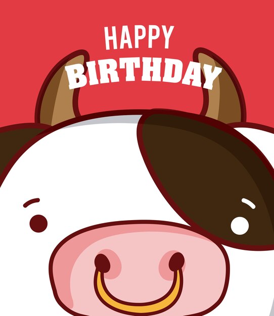 Joyeux Anniversaire Vache Vecteur Premium