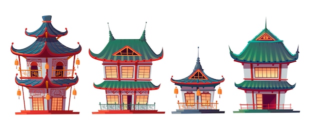 Vecteur gratuit caricature de construction de maison chinoise traditionnelle