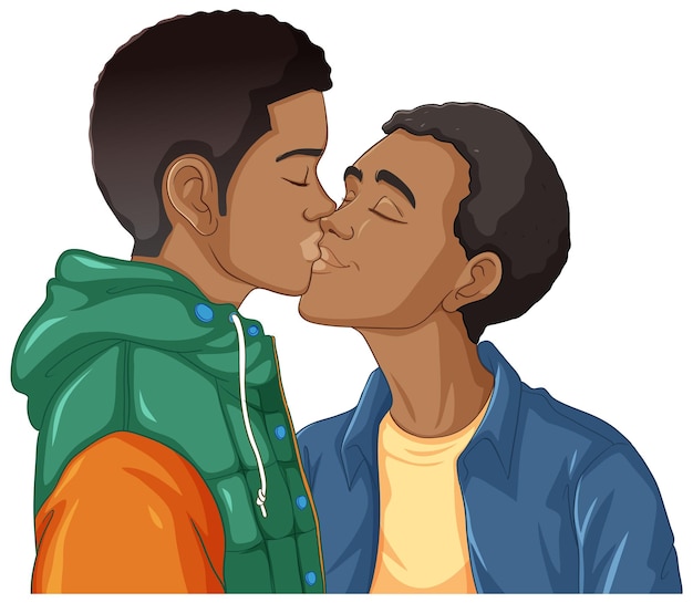 Caricature De Couple Gay S'embrasser