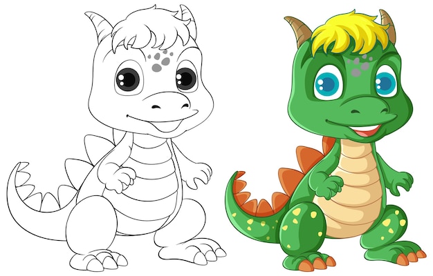 Vecteur gratuit caricature de dinosaure et son personnage de coloriage doodle