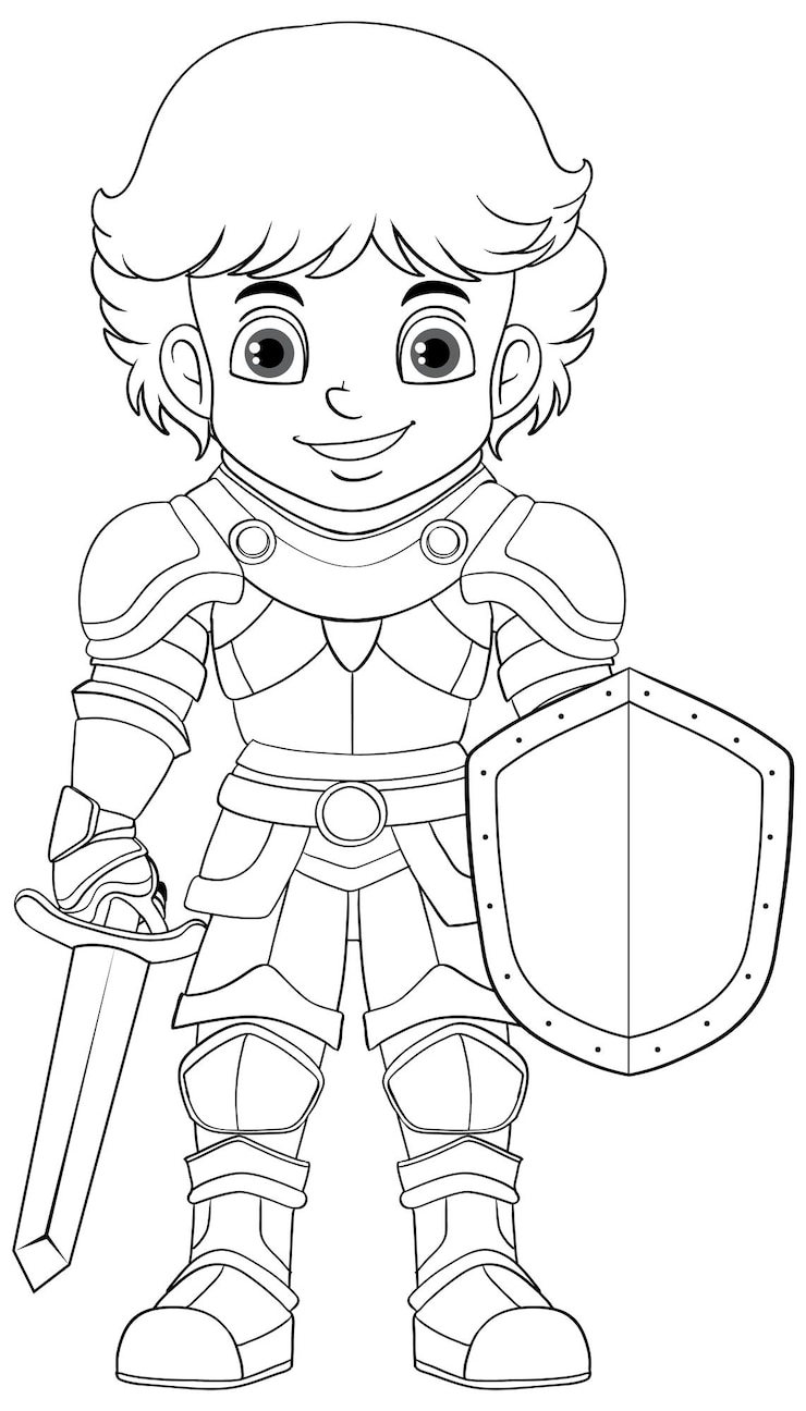 Vecteur gratuit caricature de doodle chevalier à colorier