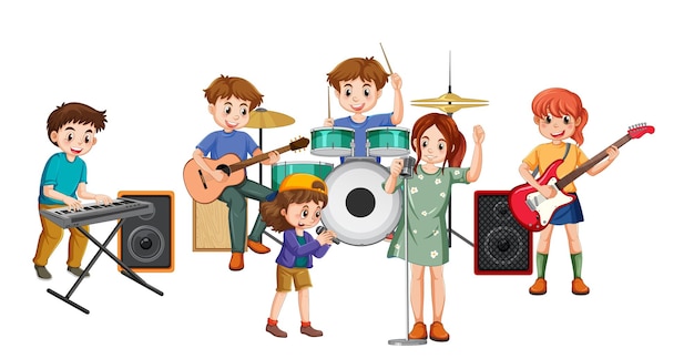 Caricature D'enfants De Groupe De Musique