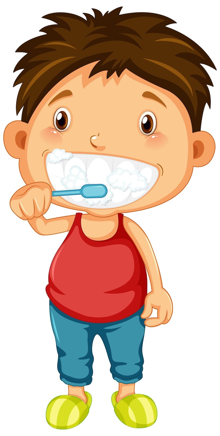 Vecteur gratuit caricature de garçon se brosser les dents