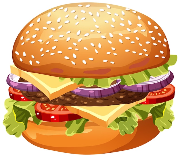 Caricature de hamburger délicieux isolé
