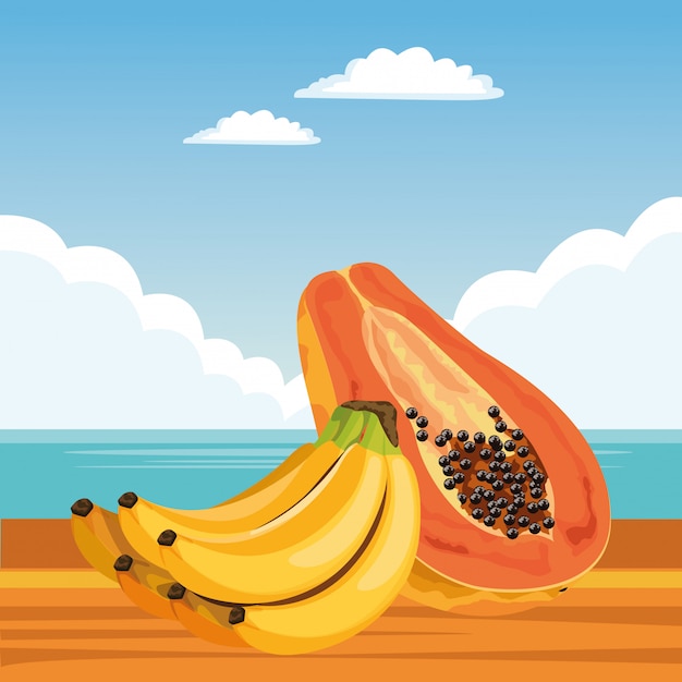 Vecteur gratuit caricature d'icône de fruits tropicaux exotiques