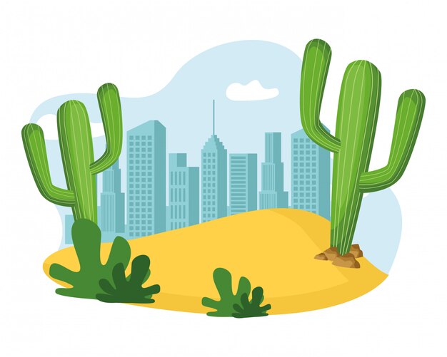Caricature d&#39;icône plante et cactus de sable