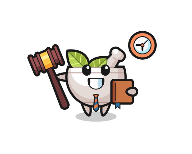 Caricature de mascotte de bol à base de plantes en tant que juge, conception de style mignon pour t-shirt, autocollant, élément de logo
