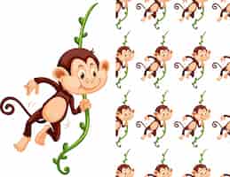 Vecteur gratuit caricature de modèle de singe sans couture et isolé