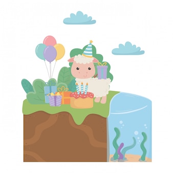 Joyeux Anniversaire Moutons Cadeau Gateau Fanions Celebration Decoration Carte Vecteur Premium Joyeux Anniversaire Moutons Cadeau Gateau Fanions Celebration Decoration Carte Vecteur Premium