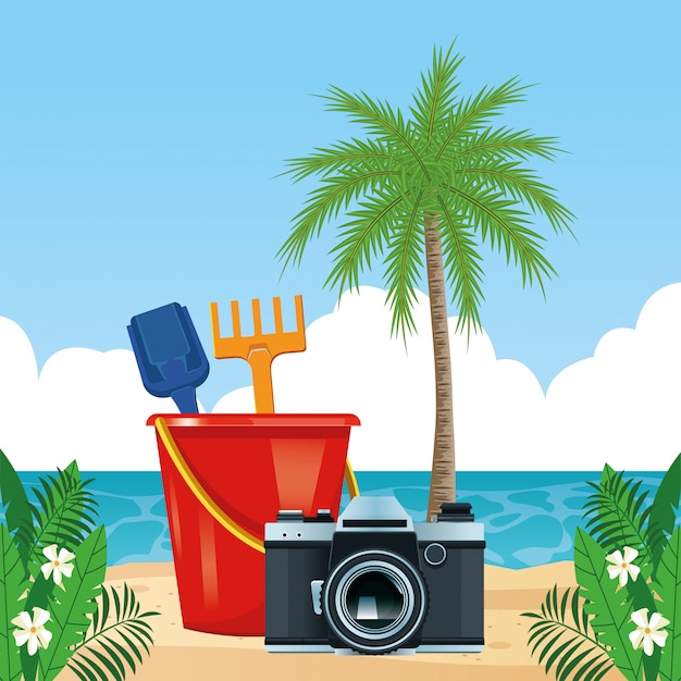 Vecteur gratuit caricature de plage et vacances d'été
