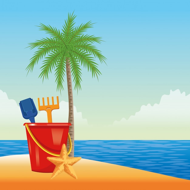 Caricature de plage et vacances d&#39;été
