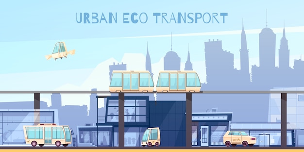 Vecteur gratuit caricature de transport urbain écologique