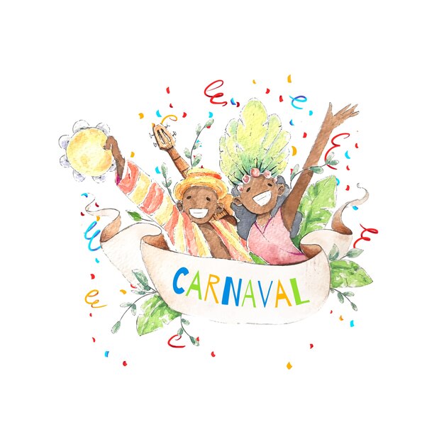 Carnaval brésilien aquarelle avec smiley et confettis