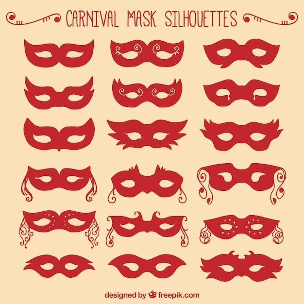 Carnaval rouge silhouettes de masque