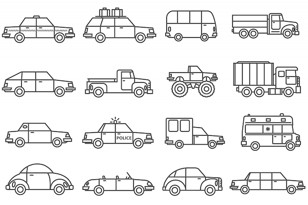 Vecteur gratuit cars line icons set