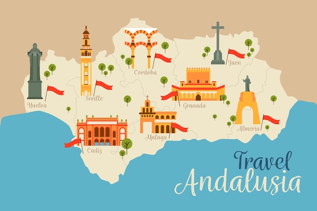Carte de l'Andalousie avec leurs repères