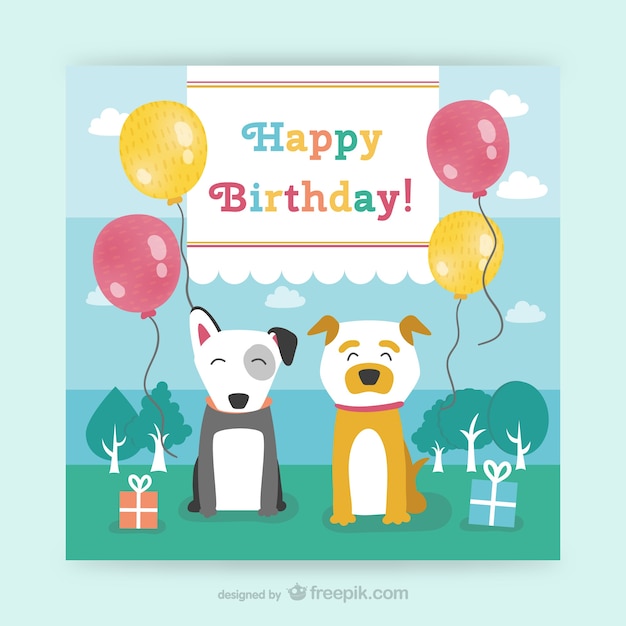 Vecteur gratuit carte d'anniversaire cmjn avec des chiens