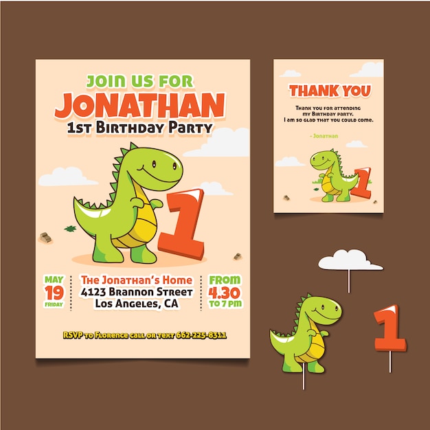 Vecteur gratuit carte d'anniversaire avec design de dinosaure