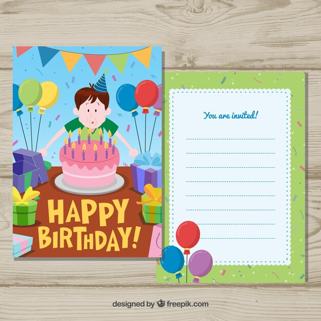 Carte d&#39;anniversaire dessiné main coloré