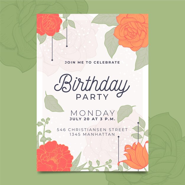 Carte d'anniversaire élégante / modèle d'invitation avec des fleurs