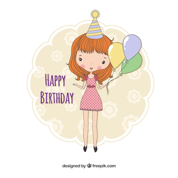 Carte D'anniversaire Avec Une Fille Dessinée à La Main