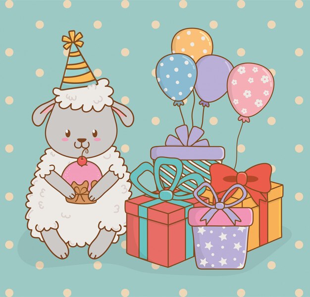 Carte D Anniversaire Avec Foret De Moutons Vecteur Premium