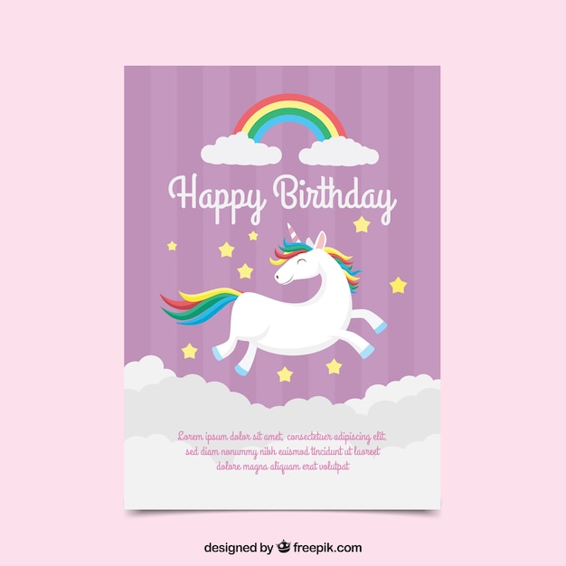 Vecteur gratuit carte d'anniversaire avec licorne