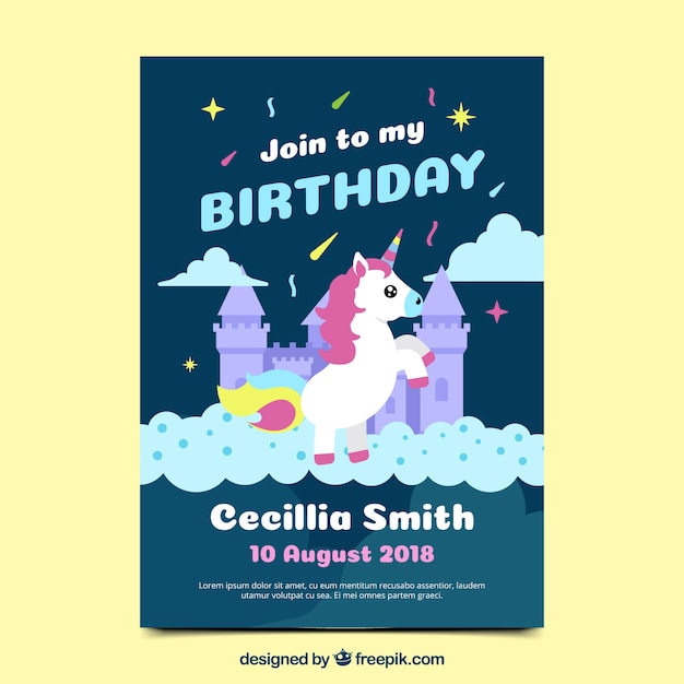 Vecteur gratuit carte d'anniversaire de la licorne