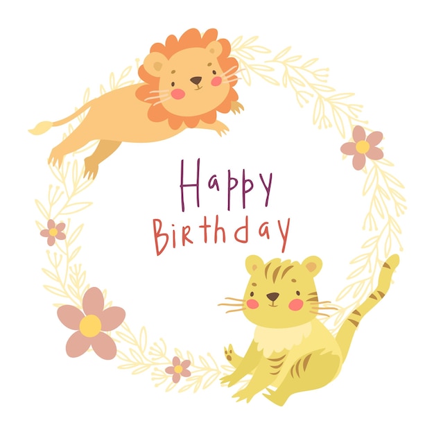 carte d'anniversaire, lion et tigre