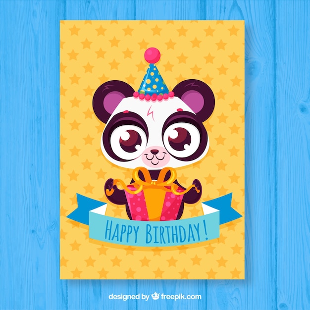 Vecteur gratuit carte d'anniversaire avec un ours mignon dans un style dessiné à la main