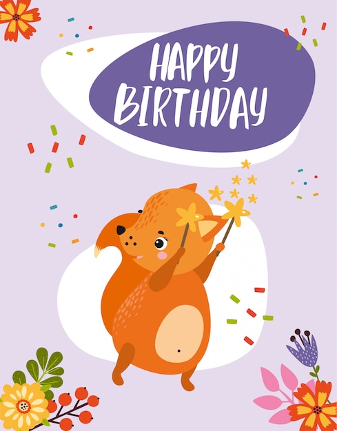 Vecteur gratuit carte d'anniversaire avec un renard