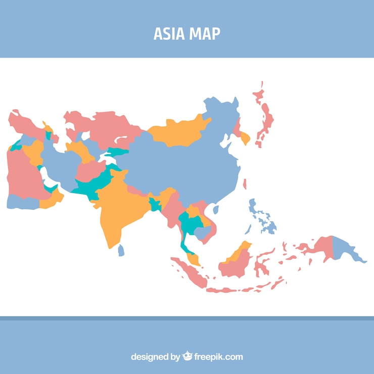 Vecteur gratuit carte de l'asie dans le style plat