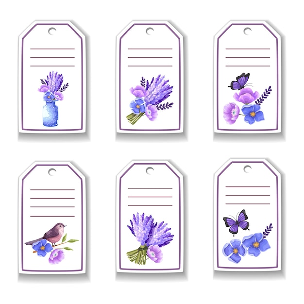 Vecteur gratuit carte botanique avec fleurs, papillons, oiseaux