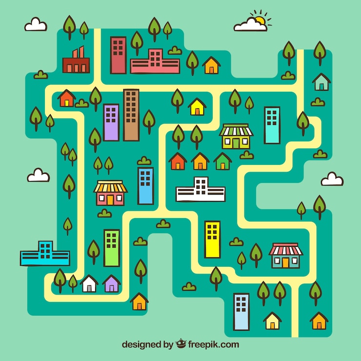 Vecteur gratuit carte de la carte citcity avec des nuages