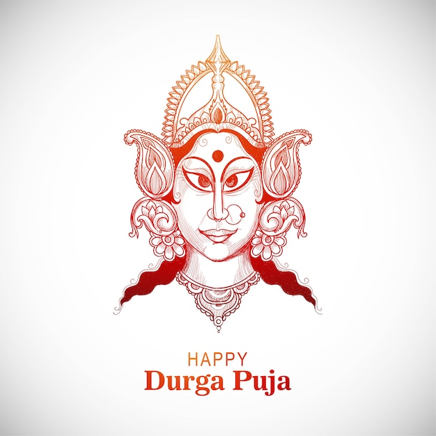 Vecteur gratuit carte de célébration de croquis de durga puja