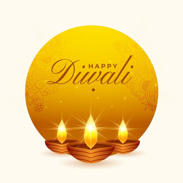 Carte De Célébration De Joyeux Diwali Avec Décoration Diya