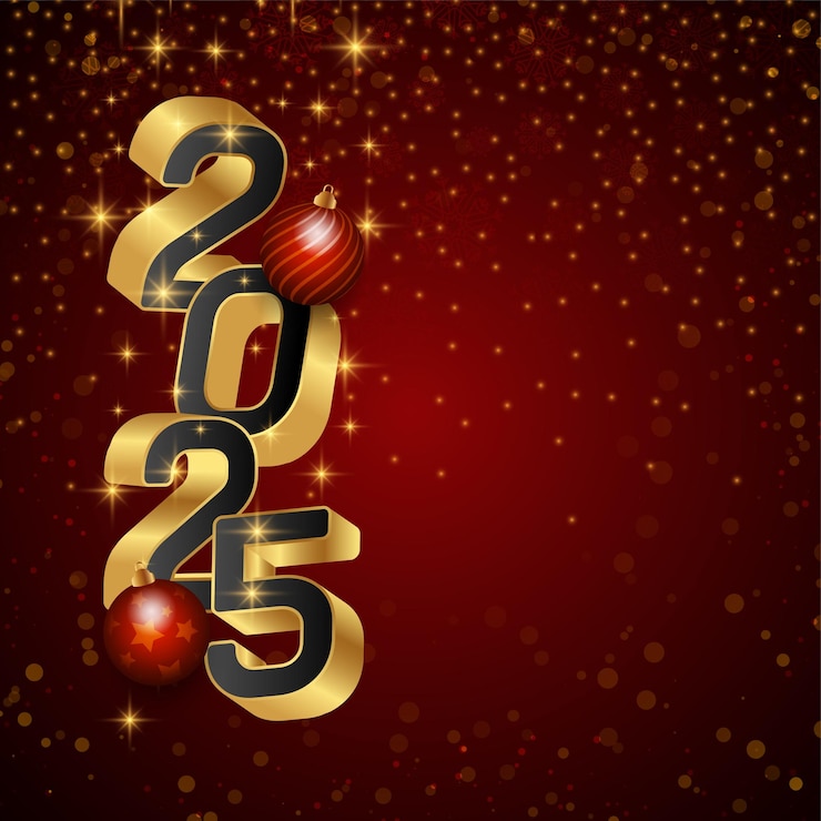 Vecteur gratuit carte de célébration moderne de la bonne année 2025 avec un texte doré