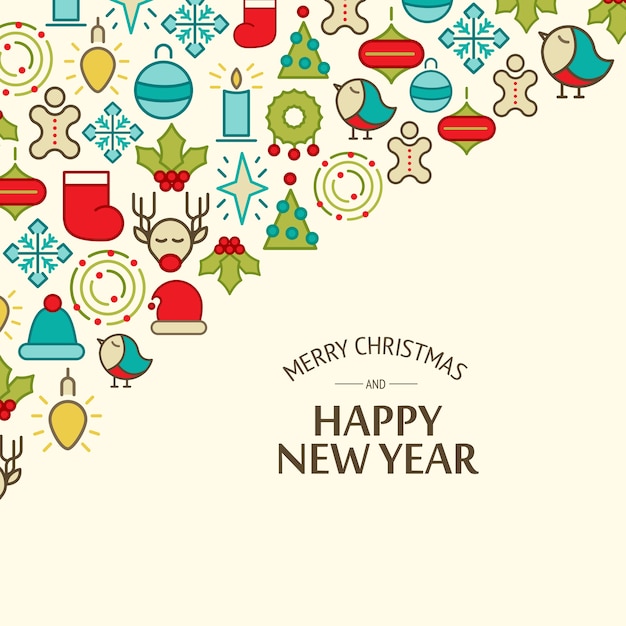 Carte Colorée Bonne Année Et Joyeux Noël