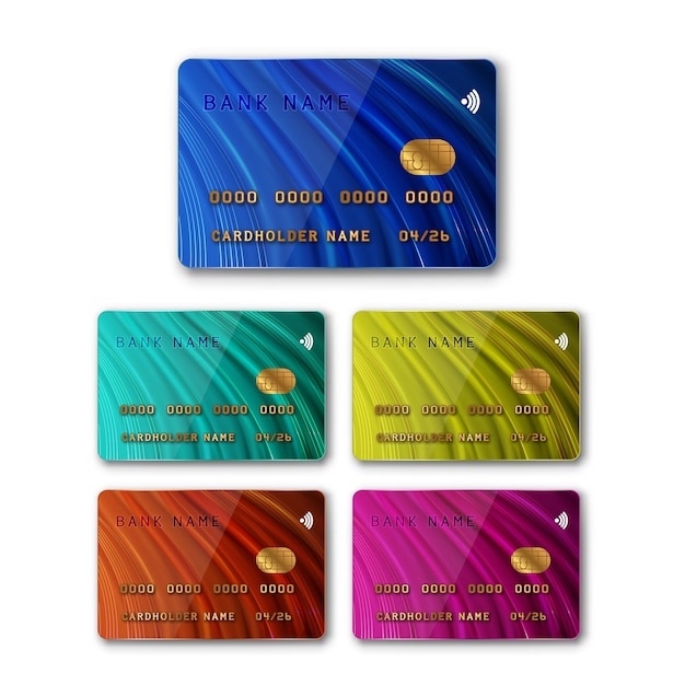Vecteur gratuit carte de crédit pour le paiement multicolore set vector